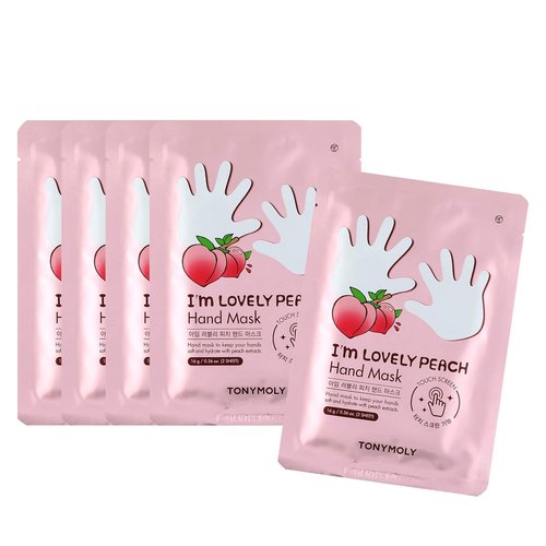TONYMOLY I’m Lovely Peach Hand Mask - Hydrating Korean Treatment Gloves with Peach & Plum Extracts | 5-Pack