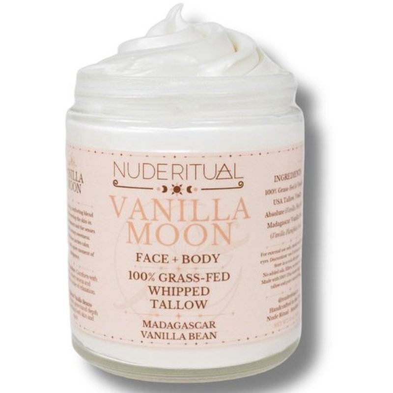 Nude Ritual Whipped Tallow Balm – 100% Grass-Fed Face & Body Cream Moisturizer – Natural Skincare for Dry & Sensitive Skin – 4 oz (Vanilla Moon – Madagascar Vanilla Bean)