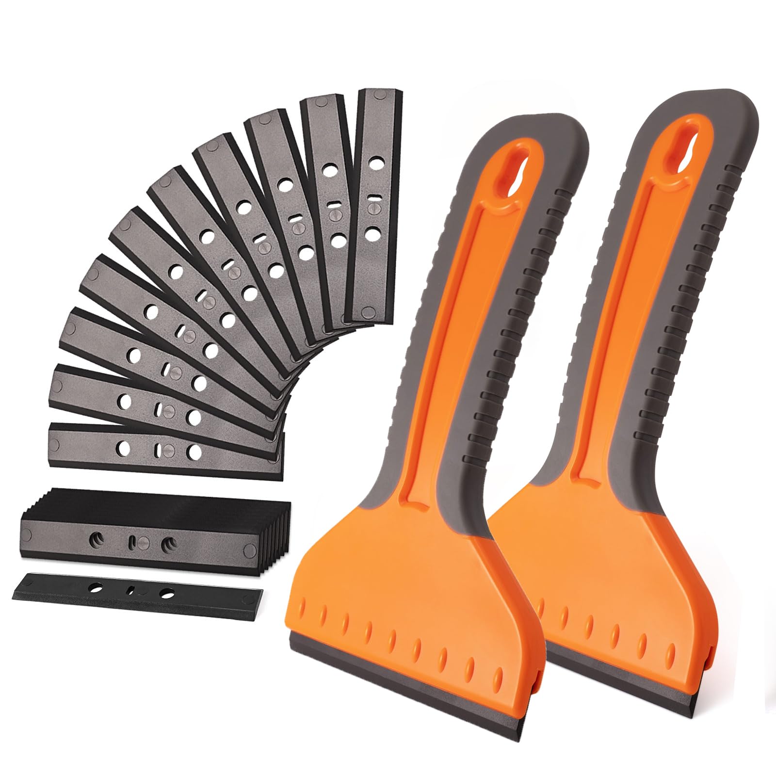NEWISHTOOL 4-inch Plastic Razor Blade Scraper, 2 PCS Big Blade Paint Scraper Sticker Remover Scraper Tool with 20 Pcs Blades for Glue Label Decal Wallpaper Removing Glass Cleaning