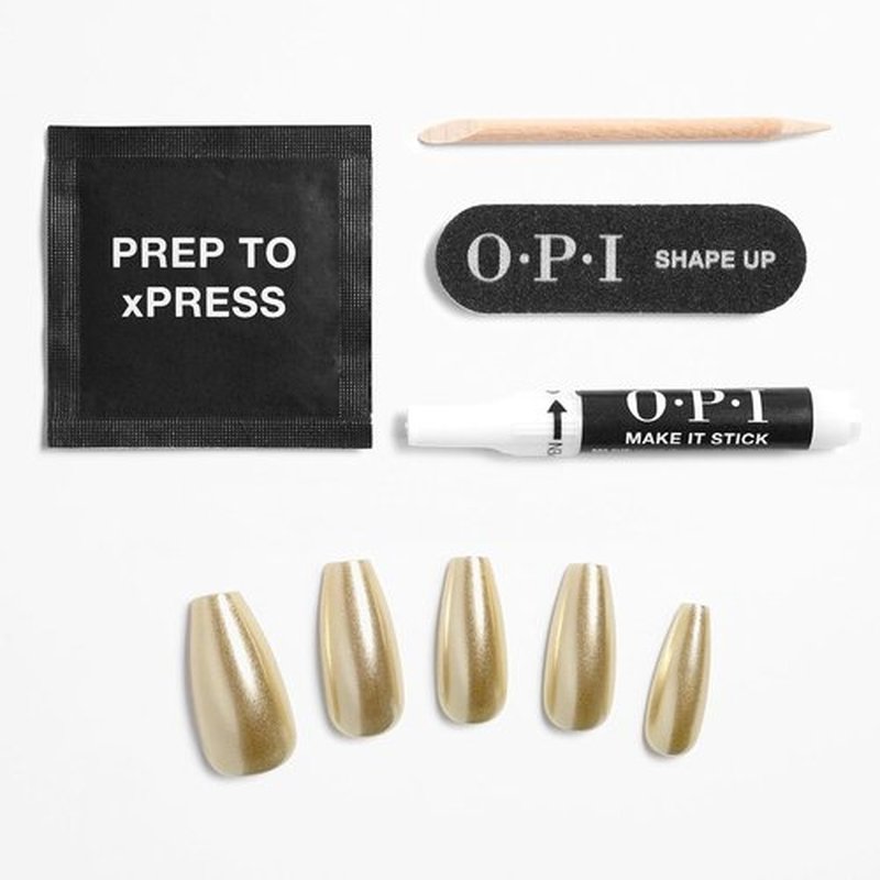 OPI xPRESS/ON Press-On Nails - Long Coffin Shape Nail Art | 30 Count with Glue | Instant Gel-Like Manicure