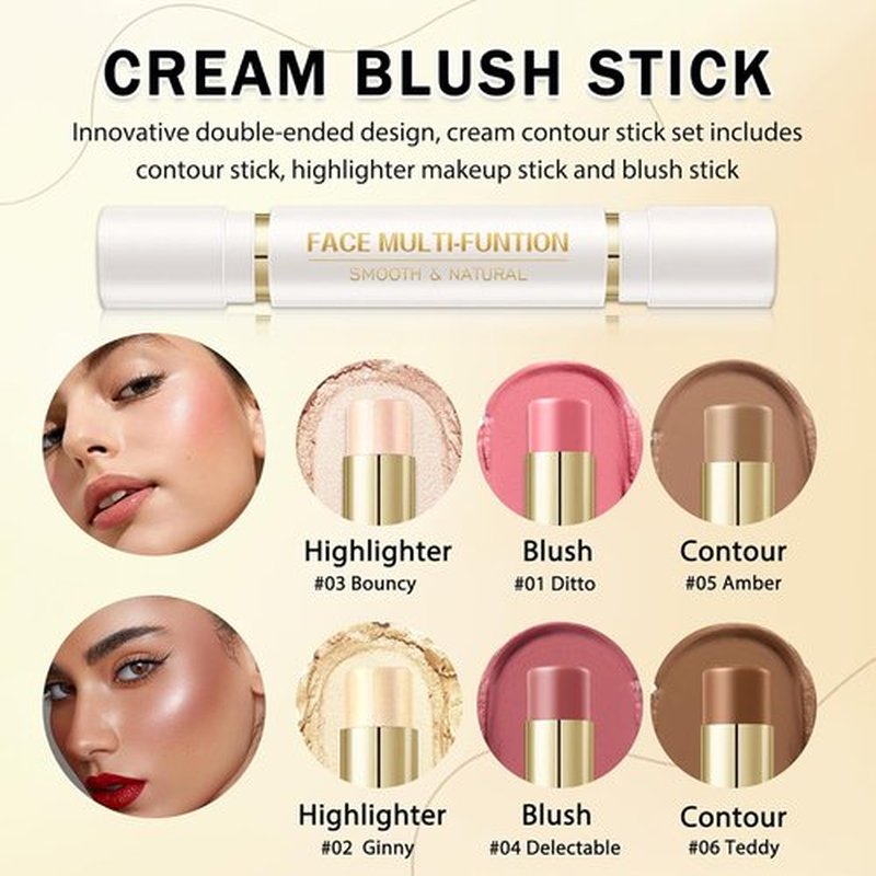 IONSGAKO Cream Contour Stick Makeup Kit - Double-Ended Highlighter & Bronzer | 6 Colors for Easy Sculpting