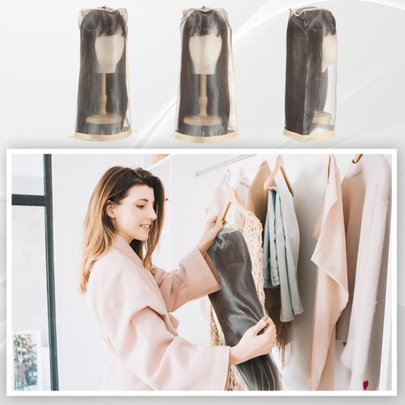Loopeer 6 Pcs Wig Storage Bags Adjustable Wig Bag with Drawstring Portable Travel Organizer for keep from Dirt Dust(Beige)