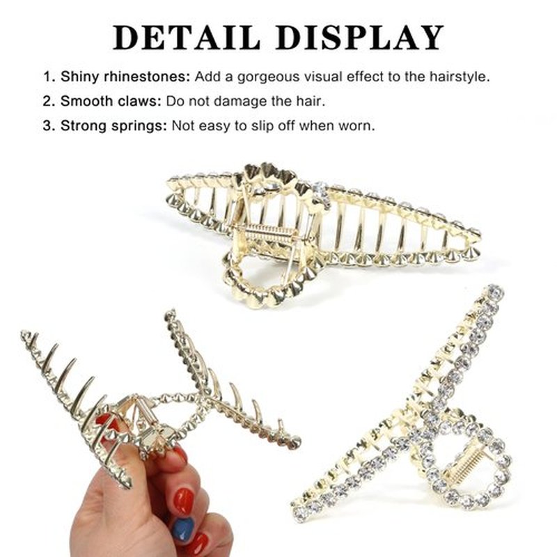FAELBATY Diamond Hair Claw Clip, Metal Claw Clips for Women, Strong Hold Claw for Heavy Hair, 4.5" & 3" Jaw Clamp, Large Hair Accessories for Long Thick Hair 2 Pcs