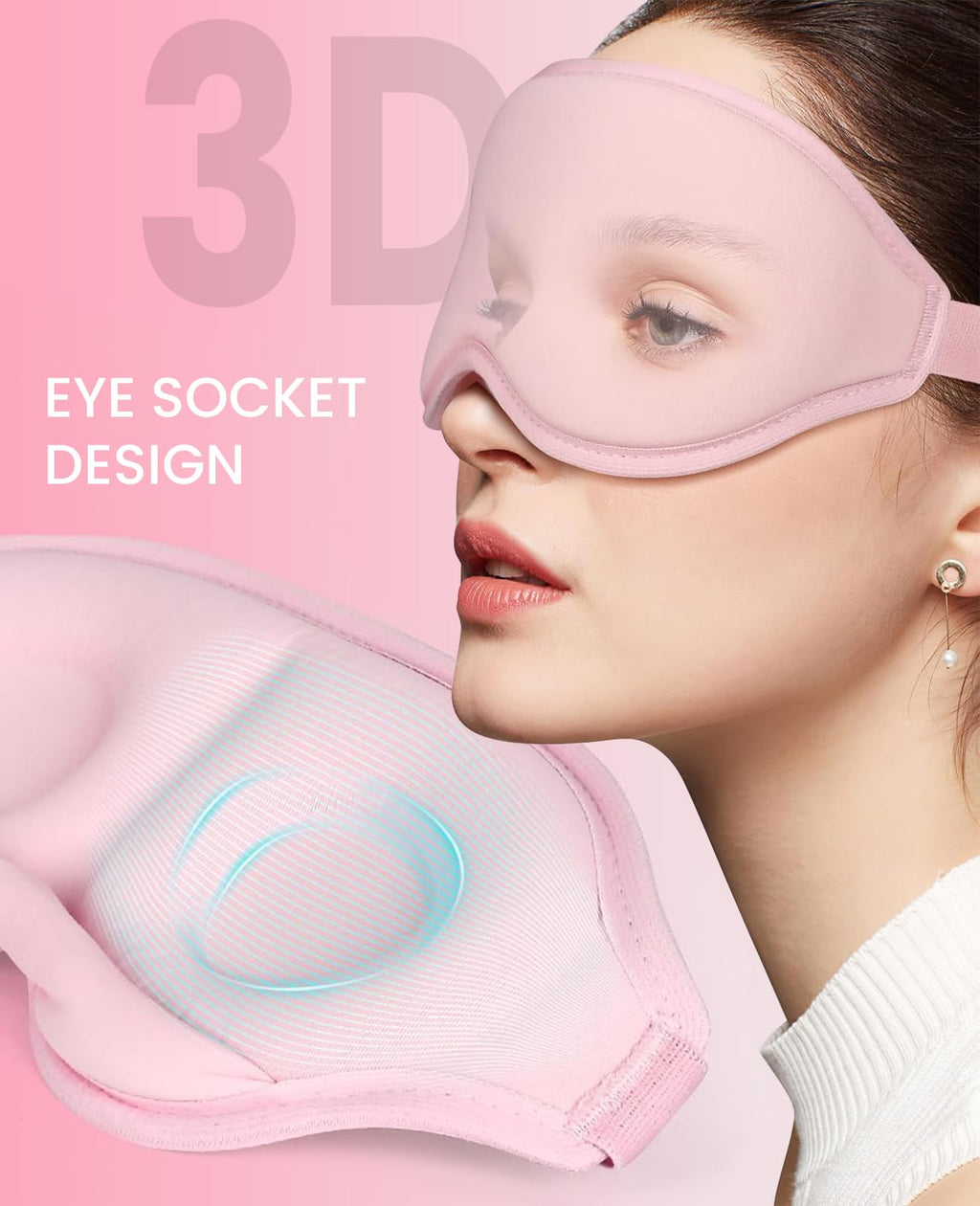 Gizmolet Sleep Mask for Side Sleeper Women Men, Light Blocking Eye Mask for Sleeping, 3D Contoured Cup Sleeping Mask for Zero Eye Pressure, with Adjustable Elastic Strap for Sleep Travel, Pink