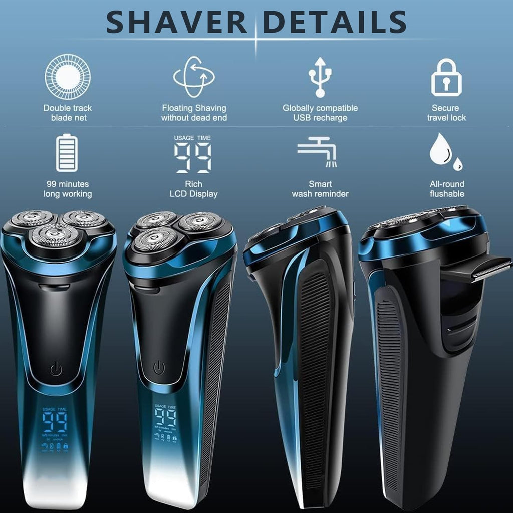 Snapbuy Electric Razor for Men, Snapbuy Electric Razor Pro of Father, 4D Floating Head Rotary Shaver,2026 New Electri c Shaver with LCD Display & Quiet Motor, IPX7 Waterproof (Blue)