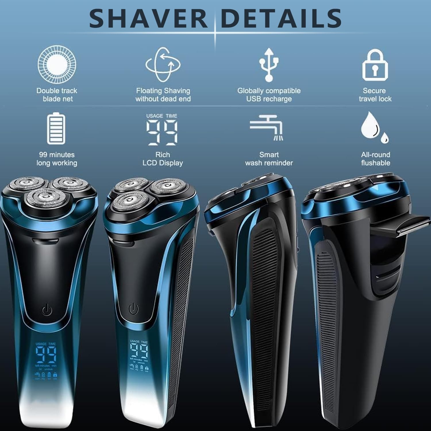 Snapbuy Electric Razor for Men, Snapbuy Electric Razor Pro of Father, 4D Floating Head Rotary Shaver,2026 New Electri c Shaver with LCD Display & Quiet Motor, IPX7 Waterproof (Blue)
