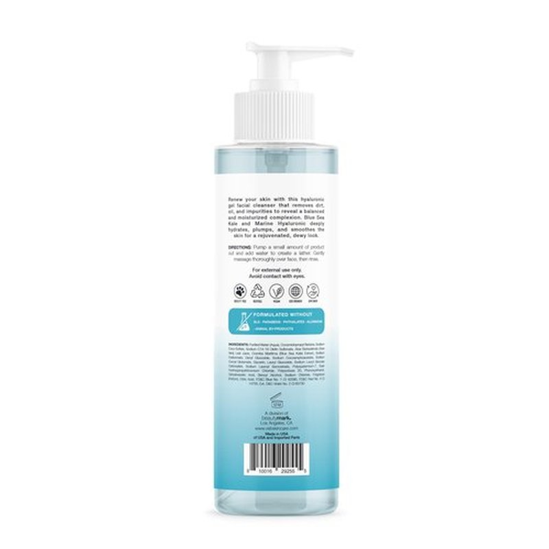 Hyaluronic Gel Facial Cleanser with Blue Sea Kale & Marine Hyaluronic – Hydration, Clarifying, Smoothing Replenishment – Vegan, Paraben-Free, 8 fl oz