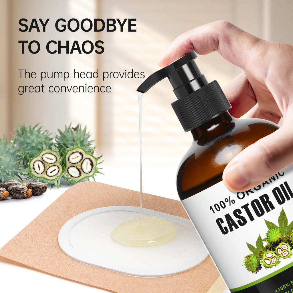 30Pcs Castor Oil Pack Wrap, Organic Cotton Castor Oil Patches and 8oz Organic Castor Oils Glass Bottle for Waist Knees Neck Belly Arms
