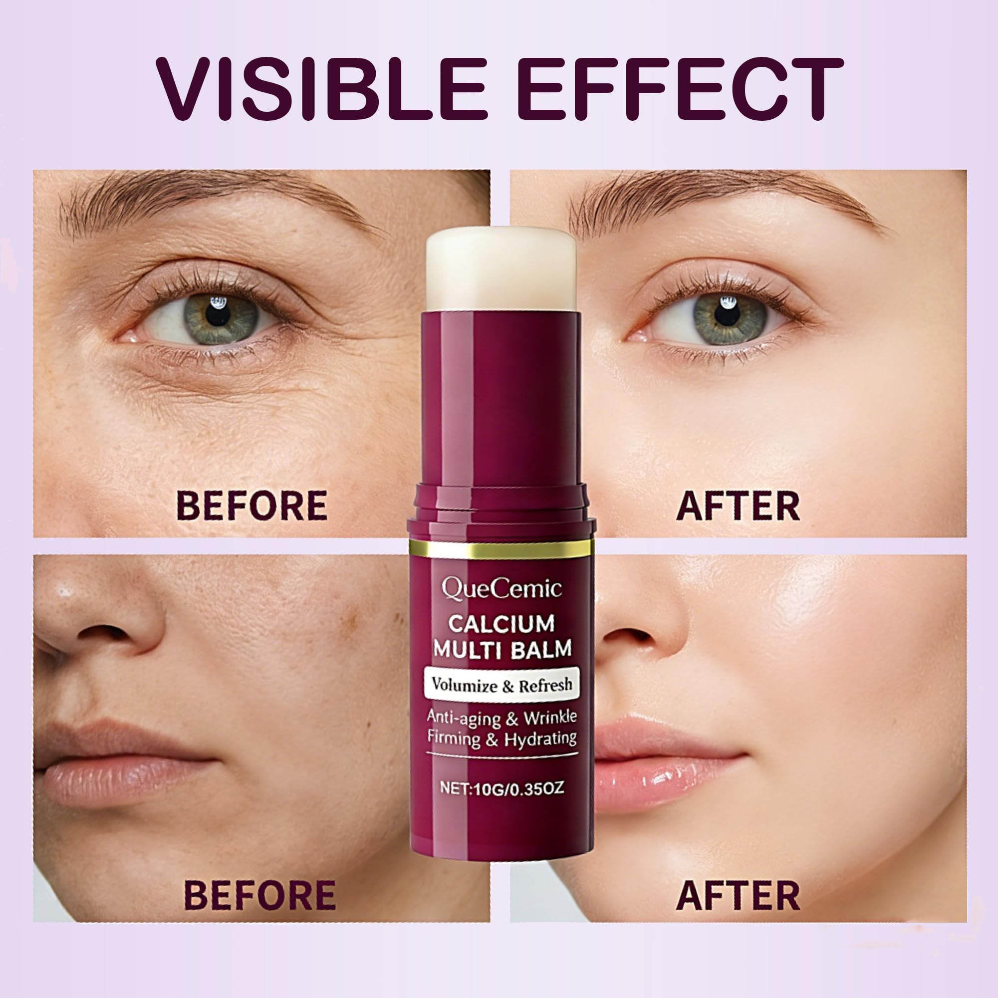QueCemic Calcium Multi Balm Stick, Calcium Volume Multi Balm, Collagen Hydrating Stick, Anti-aging, Nourishing, Moisturing All In One Skin Care Stick for Face, Eyes & Neck, For All Skin Types, 10g