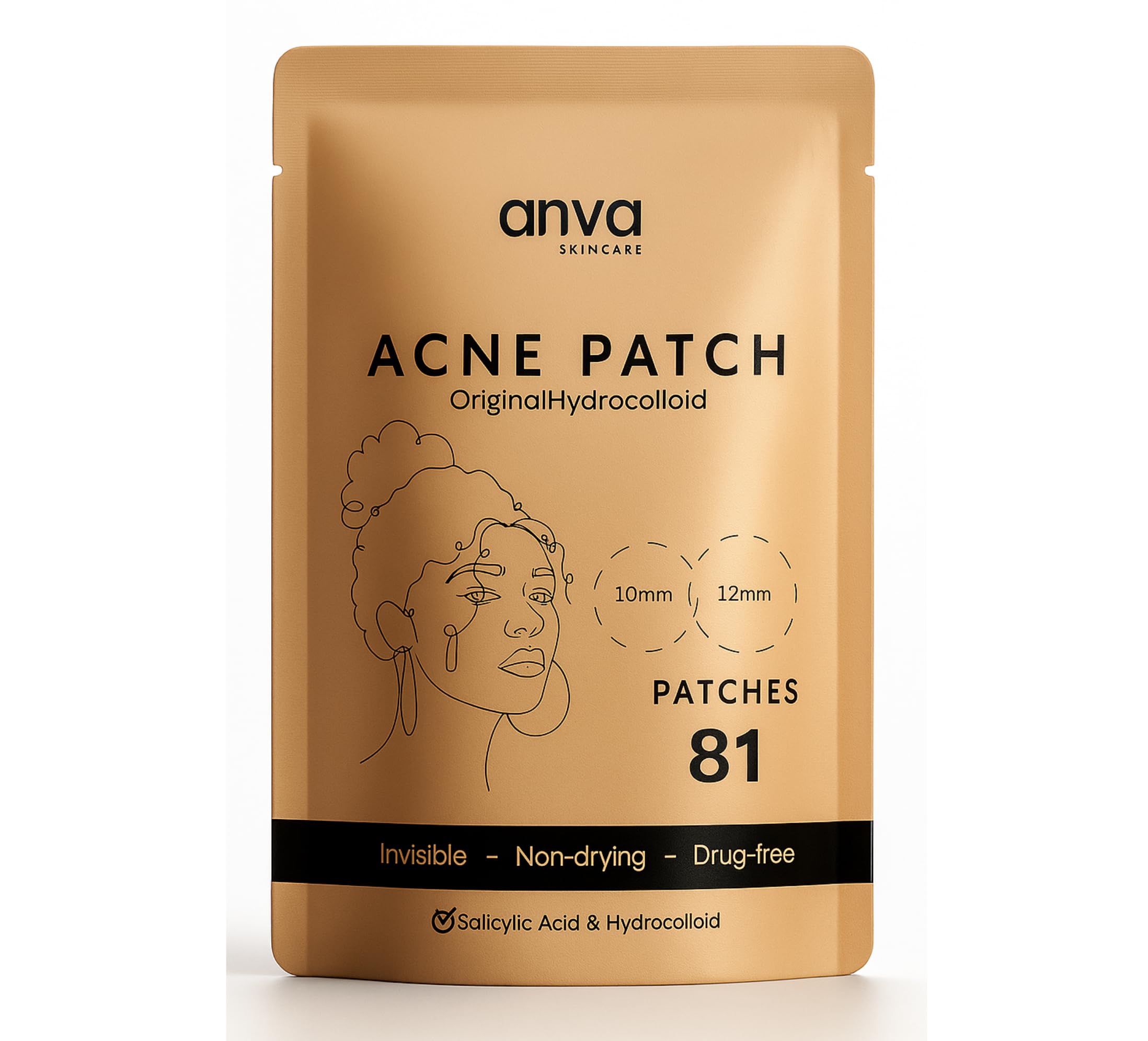 Anva Korean Acne Patches - Hydrocolloid Invisible Pimple Patches - Salicylic Acid Blemish Patches for Face - Zit Patches for Blemishes - Acne Dots Stickers for Pimples | 81 Count, 10mm & 12mm