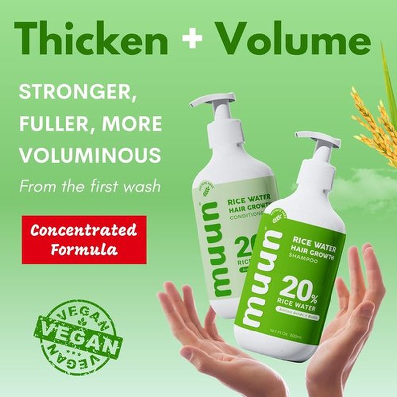 Muun Rice Water Shampoo & Conditioner Set - Boost Hair Growth & Regrowth | Natural Ingredients with Biotin & Keratin