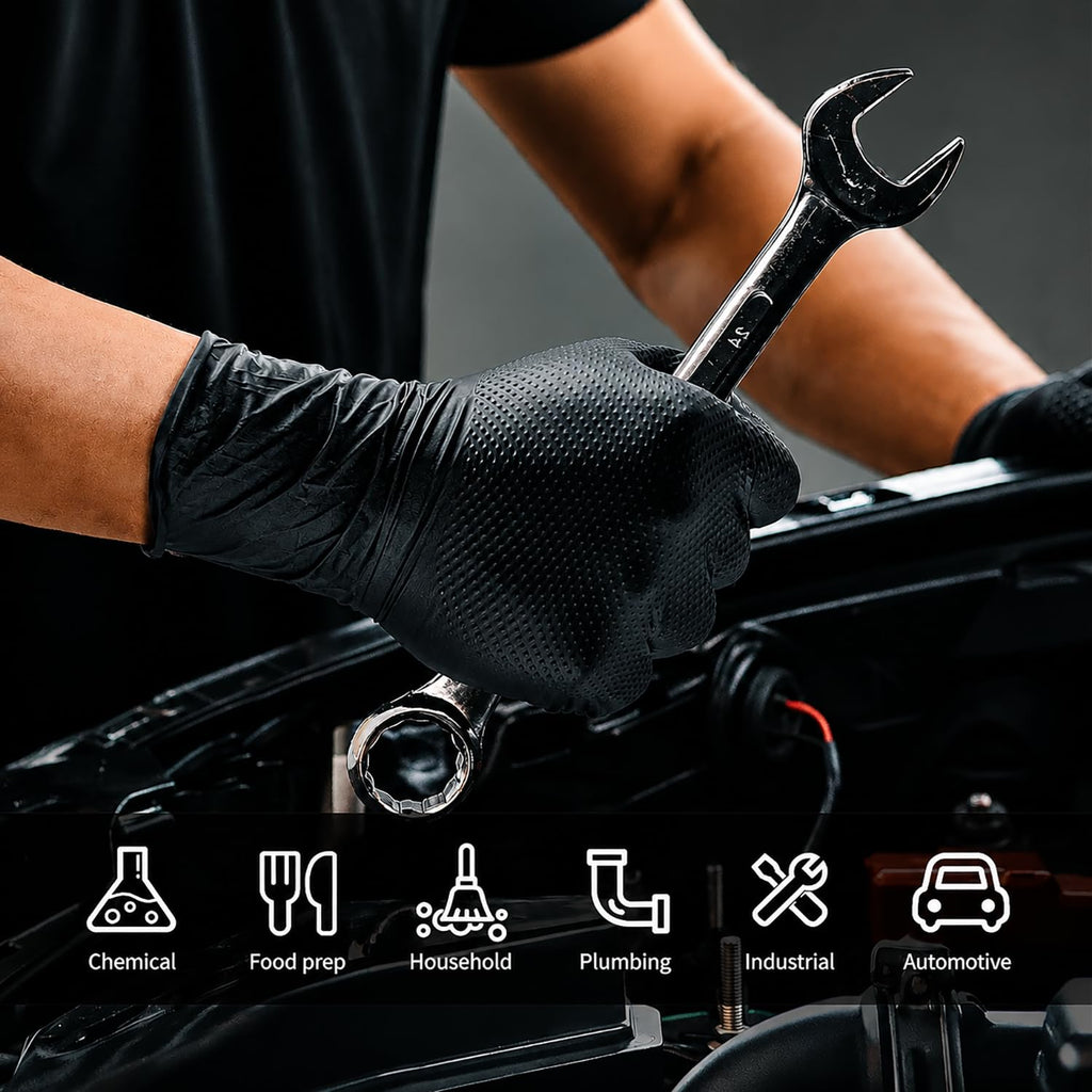 ANBOSON 10 Mil Diamond Textured Nitrile Gloves, Heavy Duty Disposable, Extra Thick, Latex & Powder Free, Chemical and Puncture Resistant, Ideal for Auto Repair, Cleaning, Painting, X-Large