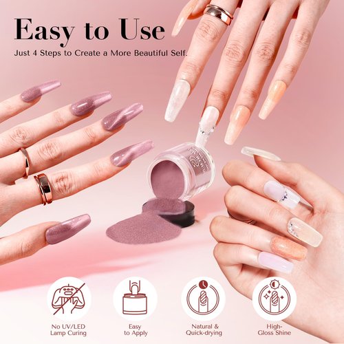 AZUREBEAUTY Dip Powder Nail Set, 6 Colors Nude Pink Glitter Cat Eye Natural Dipping Powder Starter All Season Kit, French Nail Art Manicure DIY Salon, No Need Nail Lamp Cured
