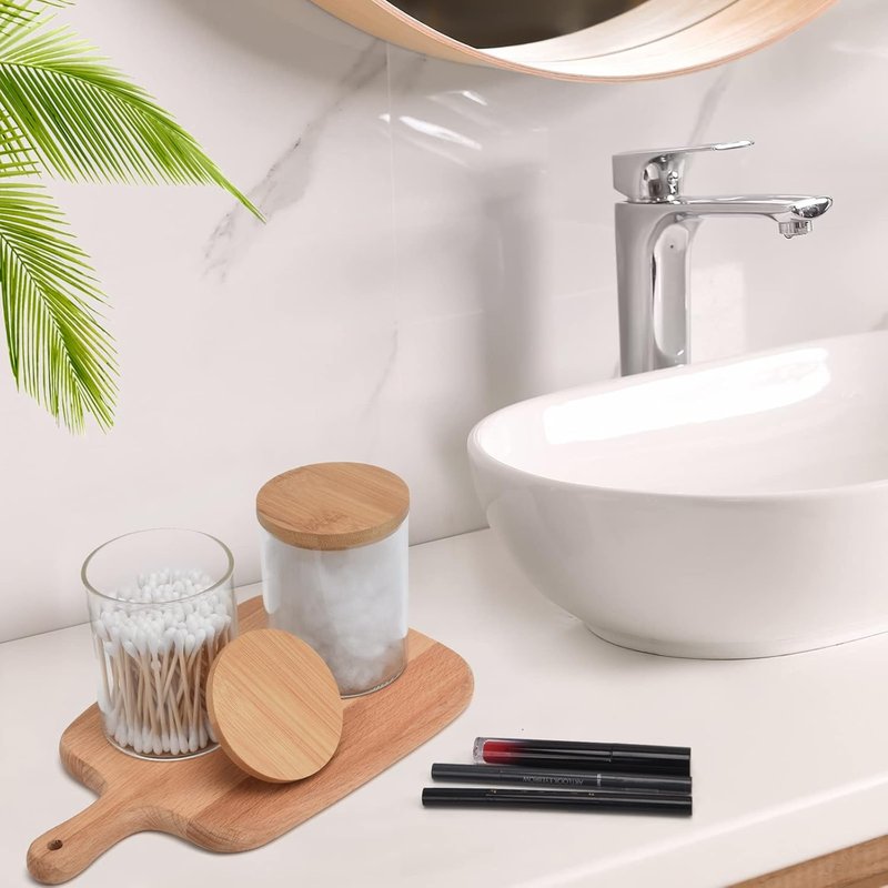 BKYFPQ Glass Qtip Holder Dispenser Set - Stylish Apothecary Jars with Lids | Makeup & Bathroom Organizer