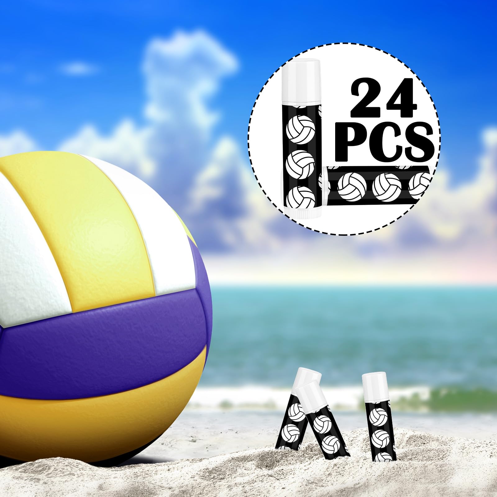 Suttmin 24 Pcs Volleyball Lip Balm Volleyball Team Gifts Volleyball Party Favors Volleyball Lip Balm Gift for Volleyball Team Volleyball Party Guest Supplies(Black)