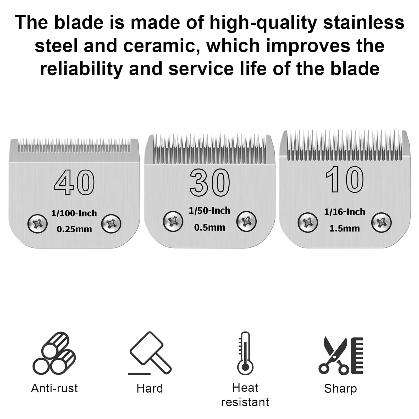 HONGNAL 3PACK Dog Grooming Clipper Replacement Blades Compatible with Andis Pet Clipper/Oster A5/Wahl KM Series Dog Clipper,Ceramic Blade & Stainless Steel Blade (10#+30#+40#)