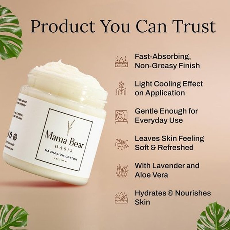 Mama Bear Oasis Lotion - Lavender Magnesium Cream for Feet, Hands & Legs with Arnica & Aloe Vera (1 Pack)