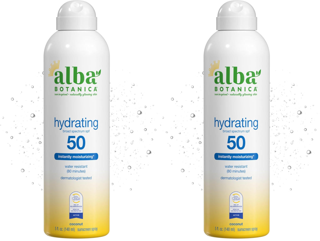 Alba Botanica Sunscreen Spray for Face and Body, Broad Spectrum SPF 50 Sunscreen, Hawaiian Coconut, Water Resistant and Biodegradable, 5 fl. oz. Bottle (Pack of 2)