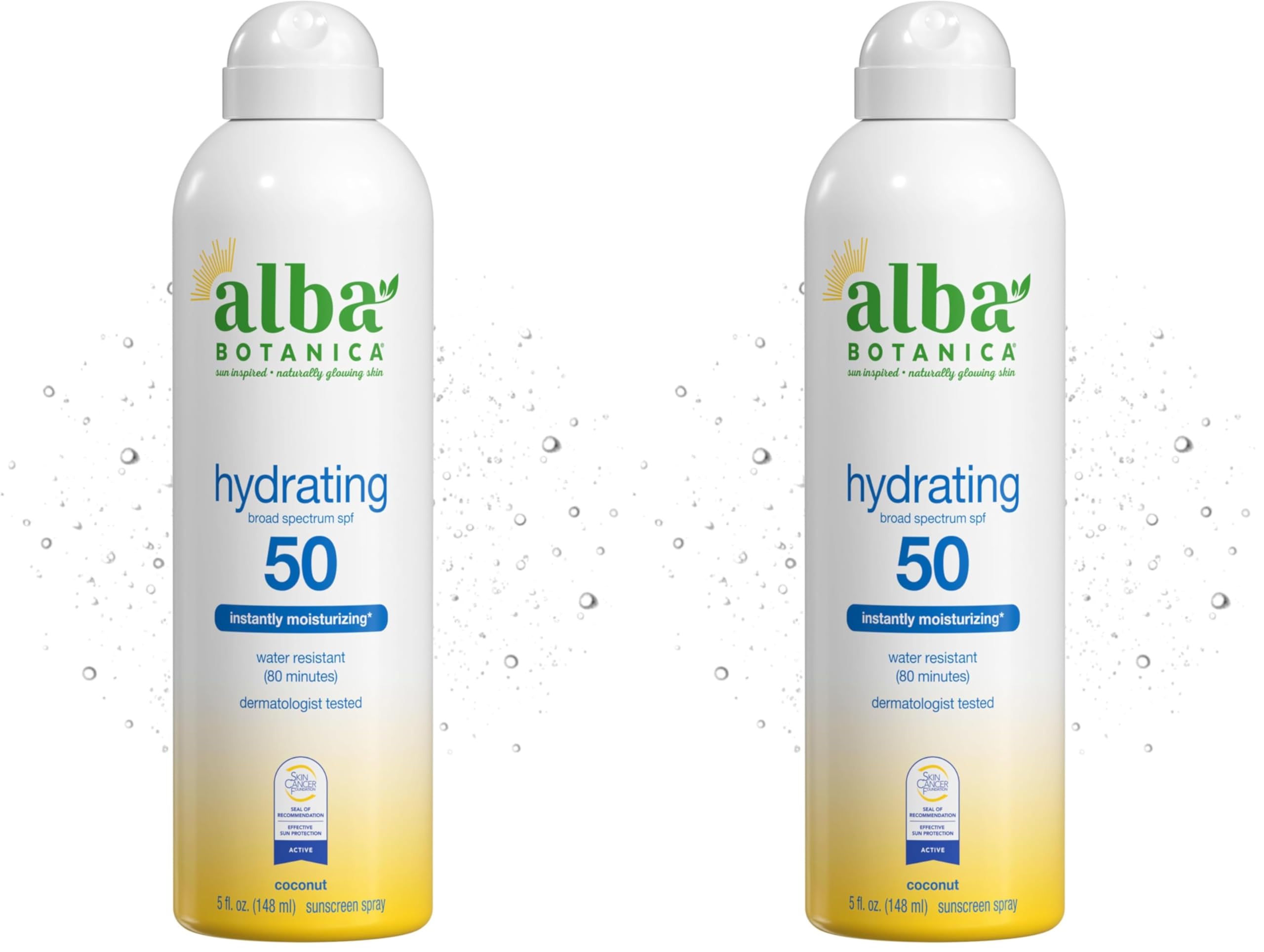 Alba Botanica Sunscreen Spray for Face and Body, Broad Spectrum SPF 50 Sunscreen, Hawaiian Coconut, Water Resistant and Biodegradable, 5 fl. oz. Bottle (Pack of 2)