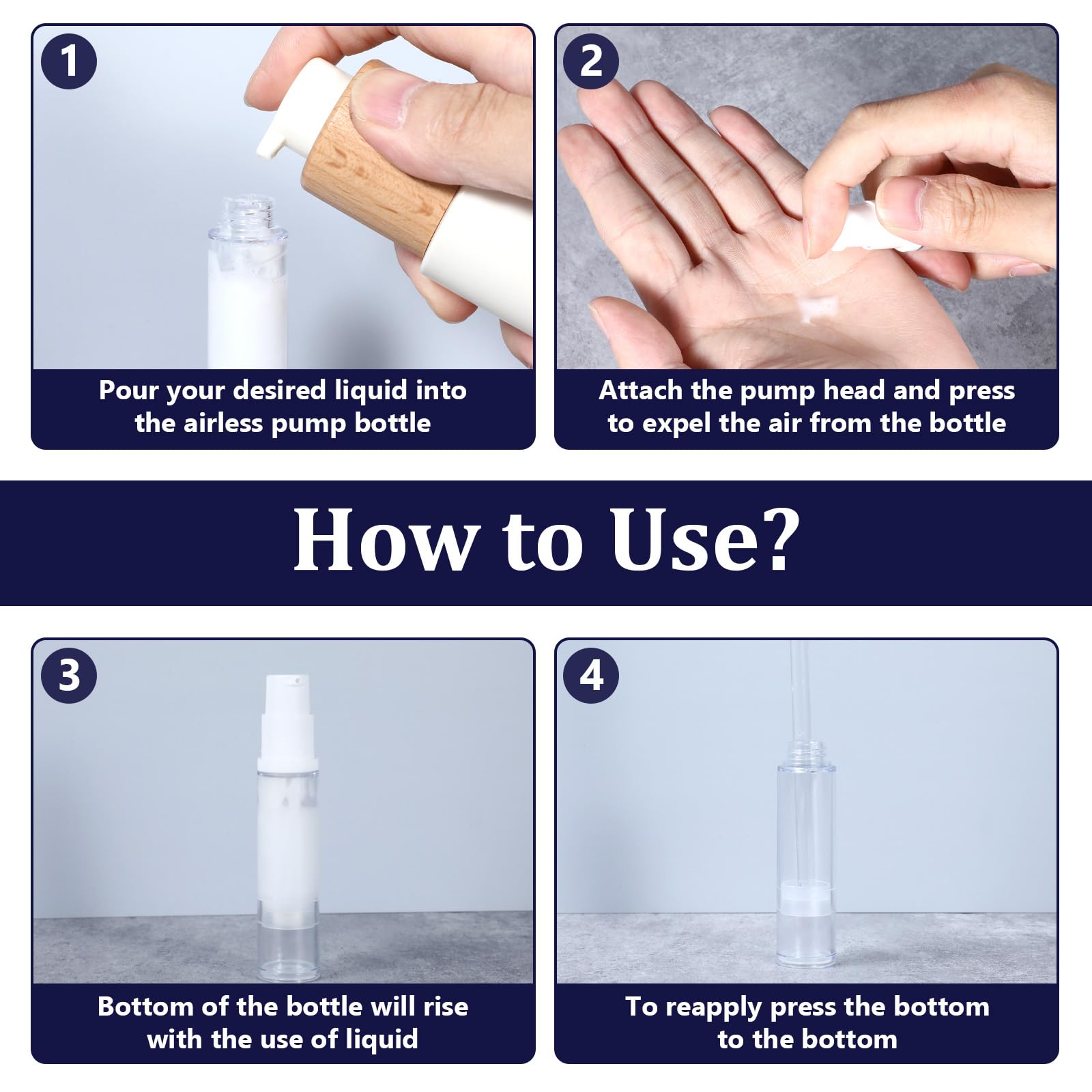 4 Pcs Empty Airless Pump Bottles, Refillable Clear Travel Pump Bottle Lotion Container Vacuum Cosmetic Container Press and Spray Pump Bottle for DIY Foundation Essential Oils Disinfectant Spray (10ml)