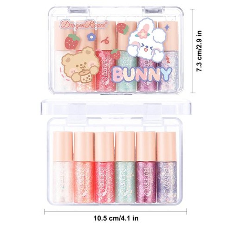 MooGlamor 6 Pcs Liquid Glitter Eyeshadow Set Colorful Eyeliner with Long-Lasting and Waterproof Shinning Eye Shadow Gift for Women Eye Makeup (Transparent Bear)