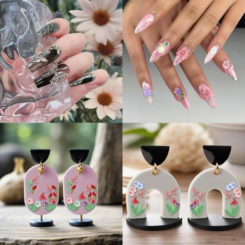 6Pcs 3D Silicone Nail Molds, Flowers Nail Charm Butterfly Nail Art Silicone Mold Spring Flower Nail Charms Resin Molds with 121 Patterns Nail Art for Women Accessories Nail Supplies, Earrings