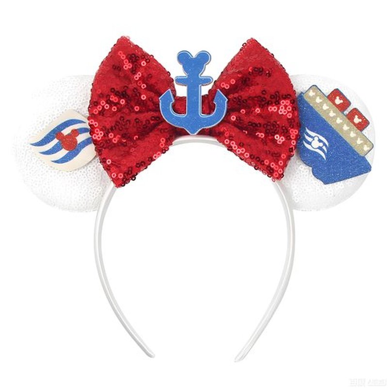 A Miaow Mouse Ears Glitter Sequin Headband Fashion Sparkle Bow Hair Hoop Women Party Costume Photography Props Accessory (Cruise Boat B)