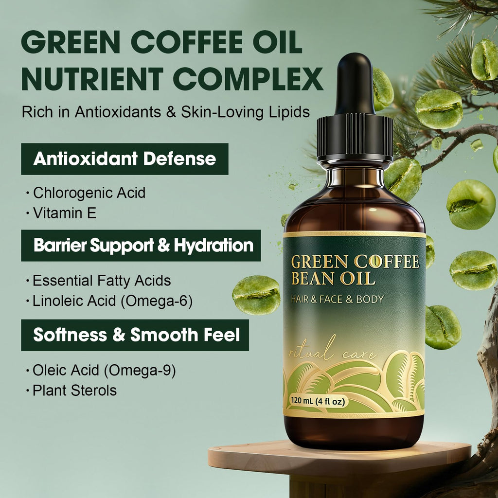 Green Coffee Bean Oil for Skin & Hair – Lightweight Coffee Oil for Hydration, Smooth Skin & Scalp Care, Fast Absorbing, Non-Greasy, Multi-Use Face, Body & Hair Oils