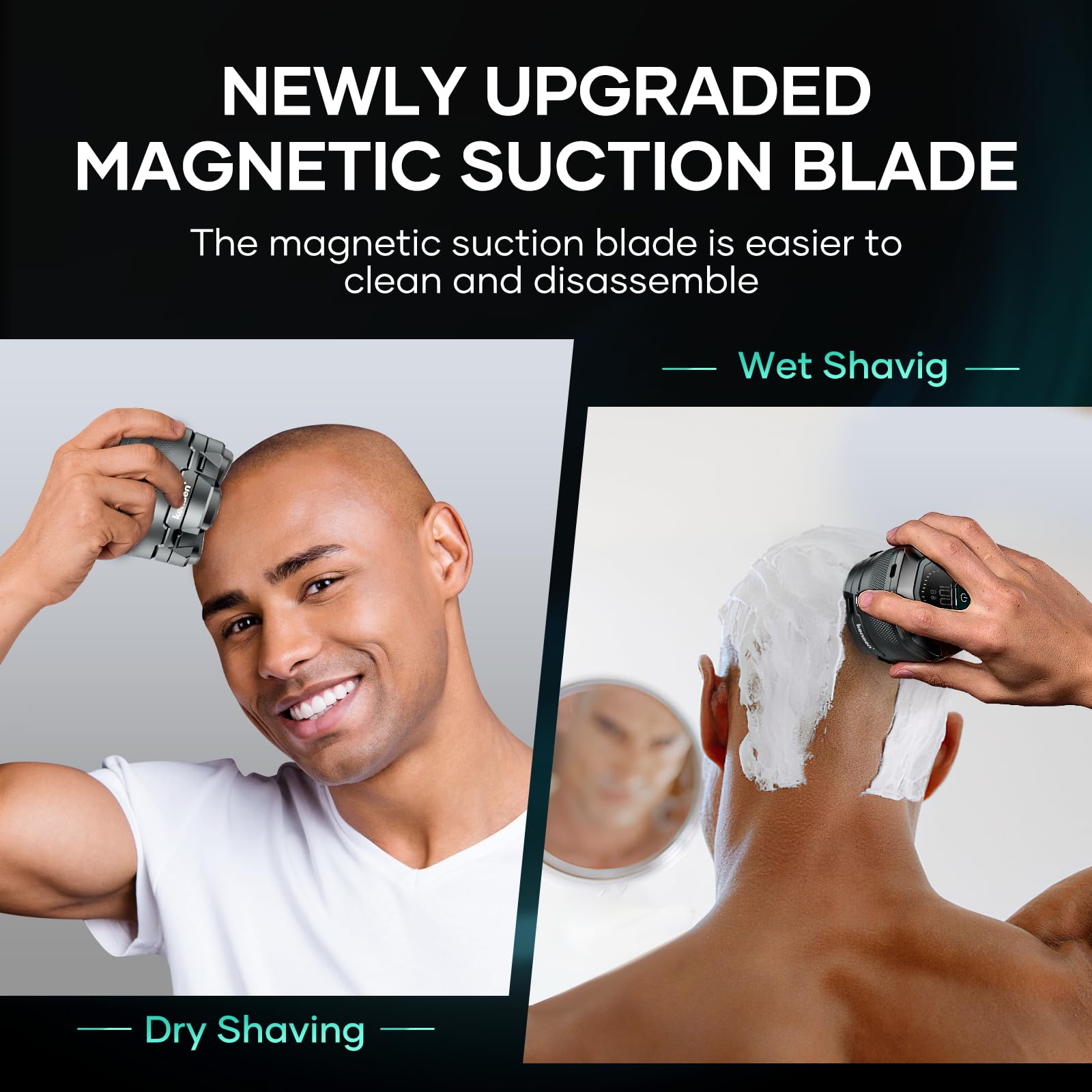 kensen 6D Head Shavers for Bald Men Magnetic Blade Replacement Head, Wet and Dry Compatible with 6D Shavers for Magnetic Blade Head Razor Men's