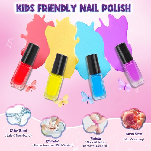EULRGAUS Kids Nail Polish Set for Girls, 27PCS Nail Art Kit with Nail Dryer, Non Toxic Nail Polish kit and Fake Nails for Kids, Halloween Christmas Birthday Gifts for Girls 8-12
