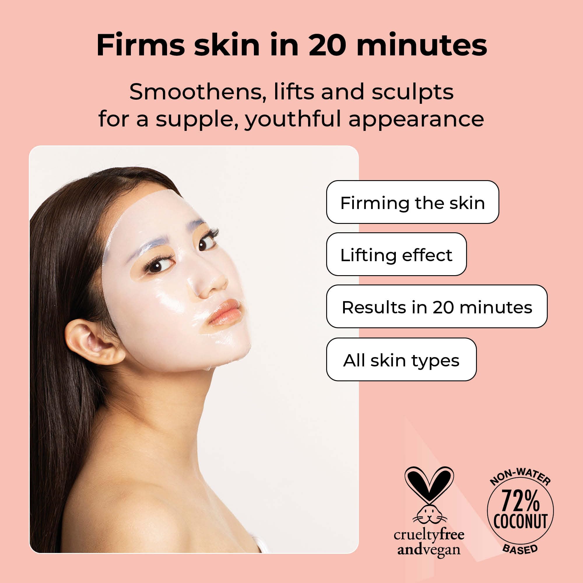 STARSKIN Close-Up 1x40g, Coconut Bio-Cellulose Firming Face Mask for all Skin Types, Face Lifting Korean Skincare Mask, Skin Elasticity Improvement and Rejuvenating Effect, K Beauty Skincare
