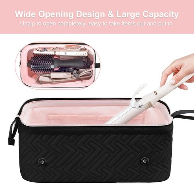 Leudes Hair Tools Travel Bag for Women Heat Resistant Mat for Travel Essentials Hot Tools Straighteners,Flat Irons,Curling Iron,Hot Air Brushes and Hair Dryer Organizer Bags 2 in 1 (BlackA)