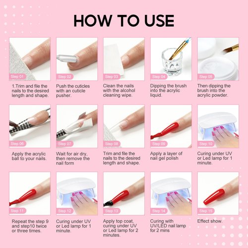 Acrylic Nail Kit for Beginners with Everything Professional 3pc Acrylics Powder 6pcs Gel Nail Polish 18pcs Glitter Decoration Powder Nails Kit Acrylic Set with Tips Nail Light Valentines Day Gifts
