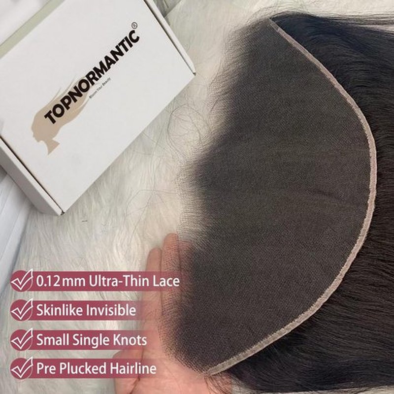 Topnormantic 13x6 Lace Frontal, 0.12mm Ultra-Thin Transparent Swiss HD Lace Pre Plucked with Baby Hair 12A Silk Soft Straight Brazilian Virgin Human Hair Frontal Free Part Single Knots 12 Inch
