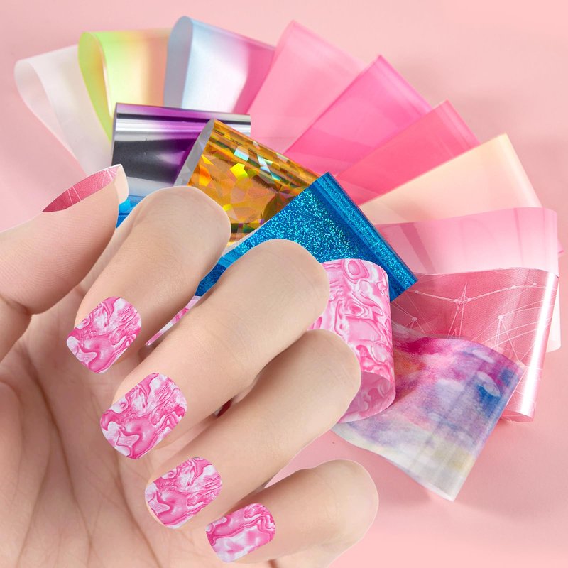 XEAOHESY 300 Sheets Nail Foils Transfer Nail Art Stickers Aurora Iridescence Gradient Marbling Holographic Laser Nail Foil Sheets Leopard Print Transfer Foil for Nails Decoration