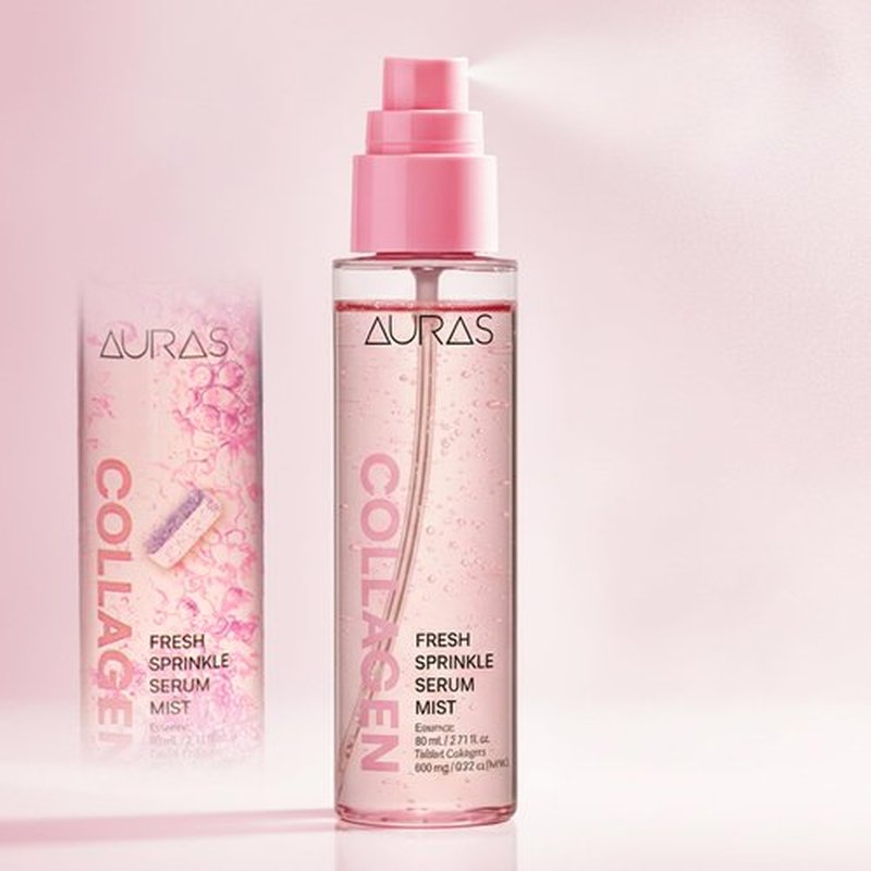Auras Collagen Firming Mist K-Beauty | Fresh Activated Oxygen Formula Hydrating Spray Serum with Collagen Peptides, Korean Skincare Serum & Setting Mist for Dry, Aging Skin, 3.4 fl oz