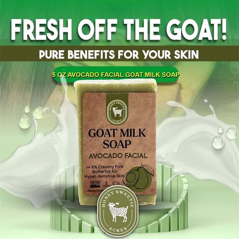 Honey Sweetie Acres Avocado & Goat Milk Facial Cleansing Bar - All-Natural, Moisturizing 3 Oz - Eco-Friendly, Handcrafted in USA