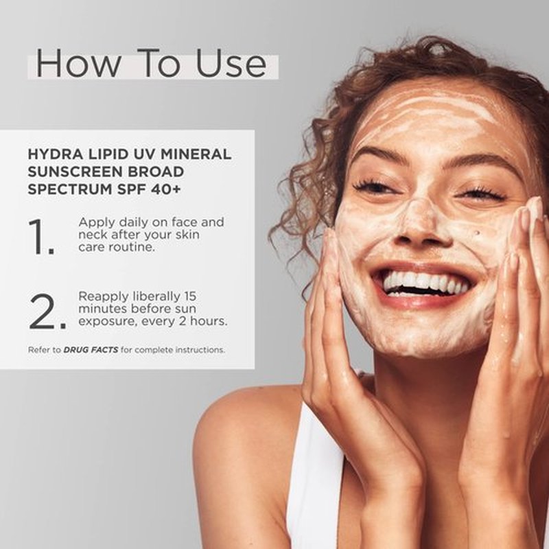 Glytone Hydra Lipid UV Mineral Sunscreen | Broad Spectrum SPF 40+ Daily Face Sunscreen | Hydrating Sunblock With Hyaluronic Acid, Squalane, Titanium Dioxide & Zinc Oxide | 1.7 fl. oz