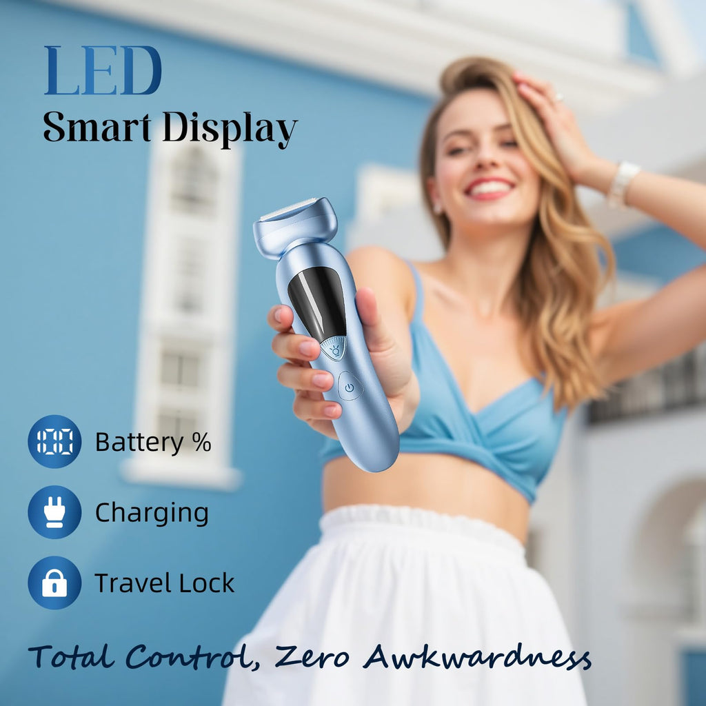 rategist Cordless Electric Razors for Women: Rechargeable Painless Bikini Trimmer for Body Hair - 𝐈𝐏𝐗𝟕 𝐖𝐚𝐭𝐞𝐫𝐩𝐫𝐨𝐨𝐟 Shaver with 𝐋𝐄𝐃 𝐃𝐢𝐬𝐩𝐥𝐚𝐲 for Face/Underarm/Leg Deep Blue