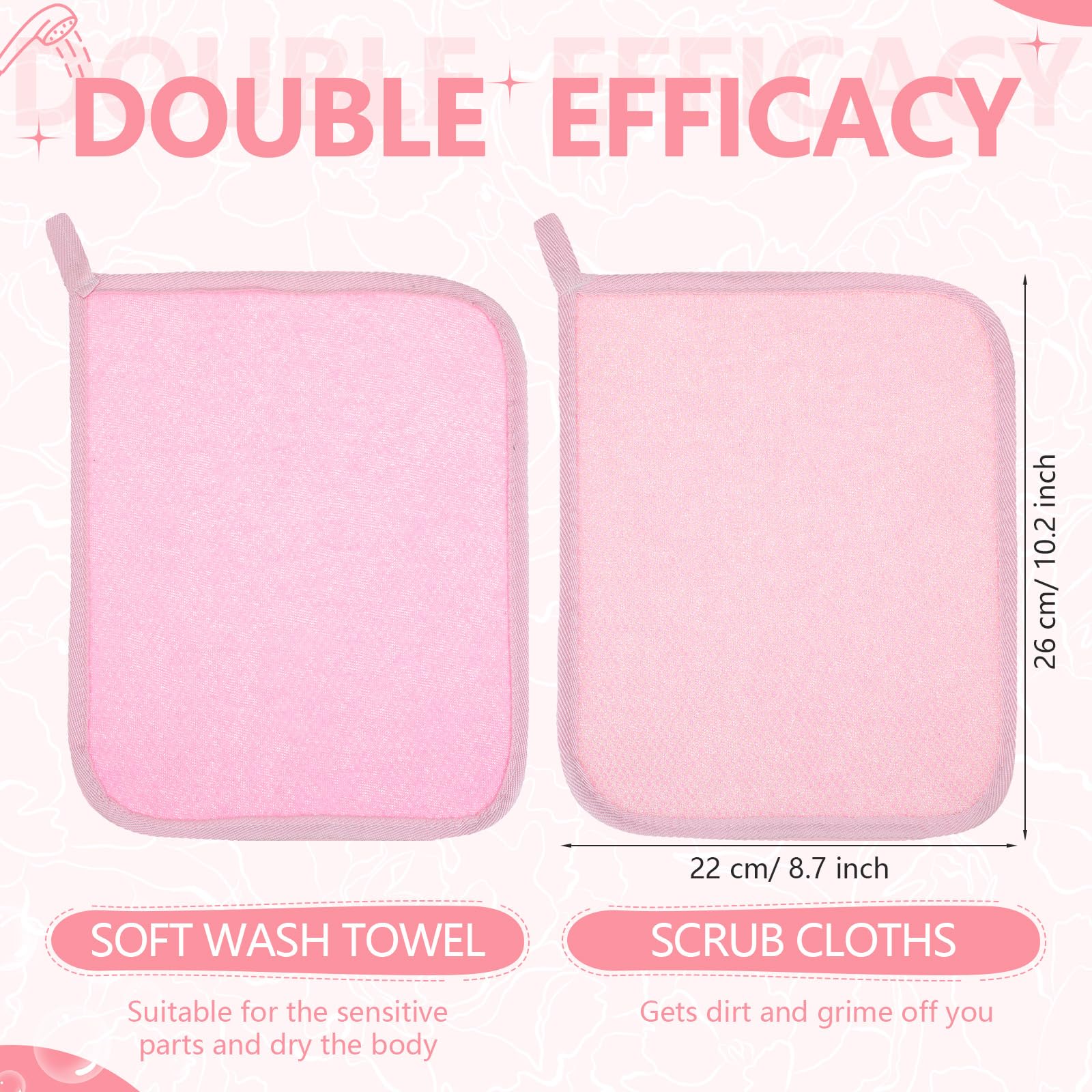 Tudomro 10 Pcs Exfoliating Washcloths Double Sided Man Wash Cloths Body Face Exfoliating Scrub Cloths for Shower Men Women (10.2 x 8.7 Inch,Gradient Pink)
