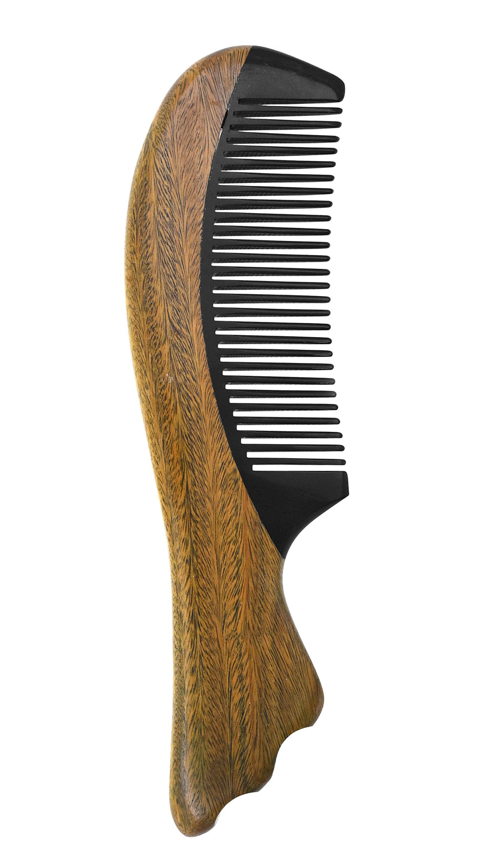 Mandala Crafts Wooden Comb – Green Sandalwood Horn Static-Reducing Design Wood Comb – Wooden Wide Tooth Hair Comb for Men Women Straight Curly Hair Detangling Beard