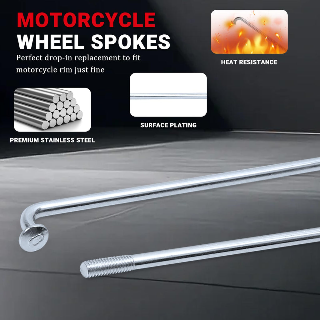 AICARS Motorcycle Spoke 170mm Length with 17 x 10mm Nuts Metal Motorcycle Wheel Spokes - Pack of 72