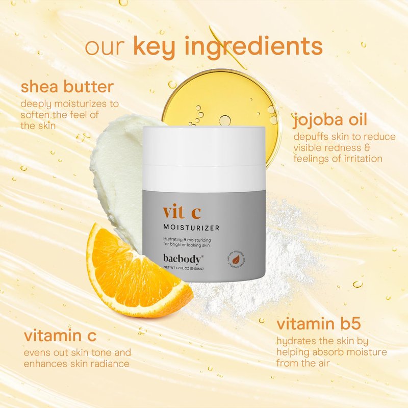 Baebody Vitamin C Face Moisturizer - Brightening & Hydrating Cream with Jojoba Oil | Anti-Aging (1.7 fl oz)