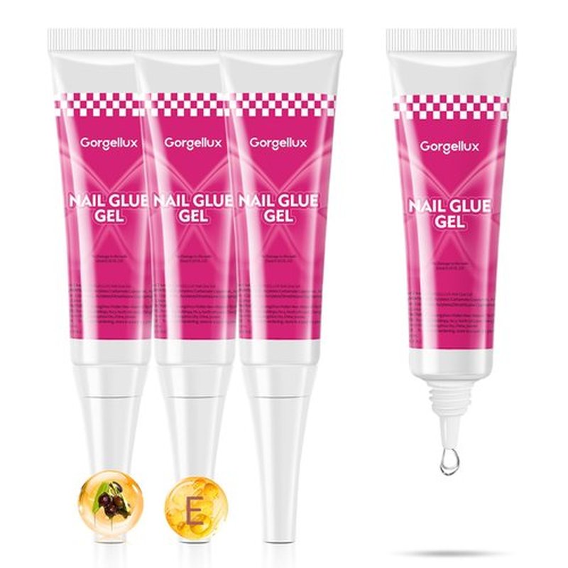 GORGELLUX Vitamin E Semi Solid Nail Glue Gel for Press On Nails Tips, Nail Glue Strong, No Need for UV Lamp, Quick Drying & Long Lasting, 4Pcs