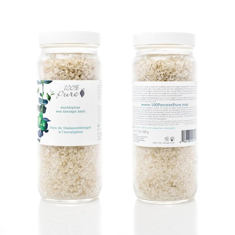100% Pure Eucalyptus Bath Salts - Nourishing Skin & Relaxing Aromatherapy Spa Soak - 15 Oz