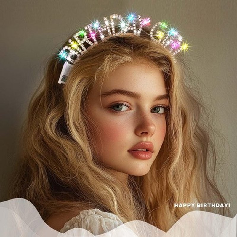 Aceorna Light Up Birthday Girl Headband Gold Rhinestone Crown and Sash Led Birthday Accessories Sets for Women (Gold, One Size)