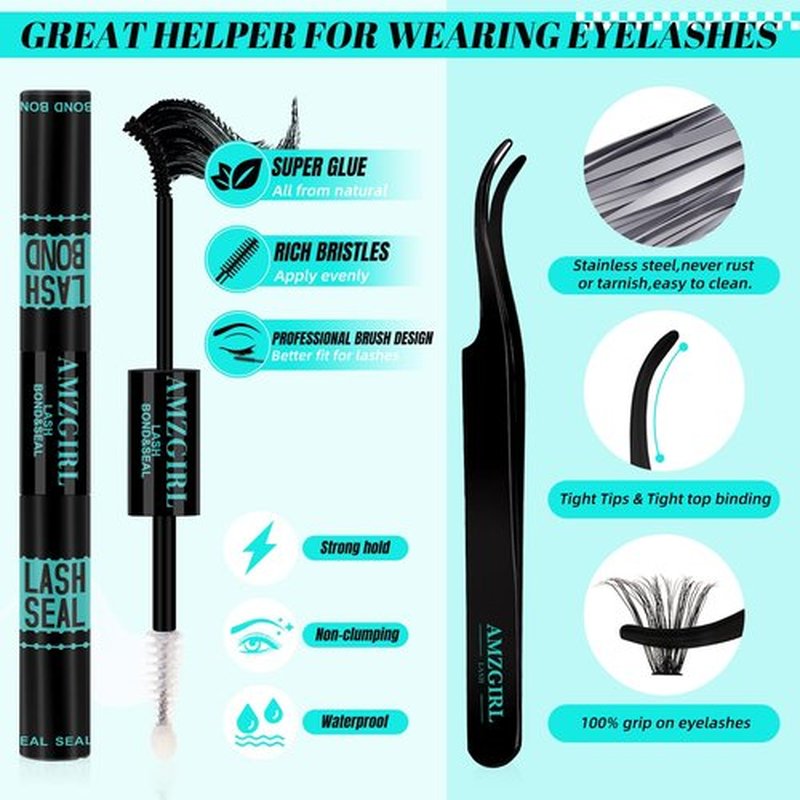 Lash Clusters Kit 280Pcs,60D 80D Eyelash Extension Kit,Lash Bond and Seal Waterproof,Lash Remover for Individual Cluster Lashes Kit,Lash Applicator Tool for DIY Lash Extension Kit(D-Mix9-16mm Kit)
