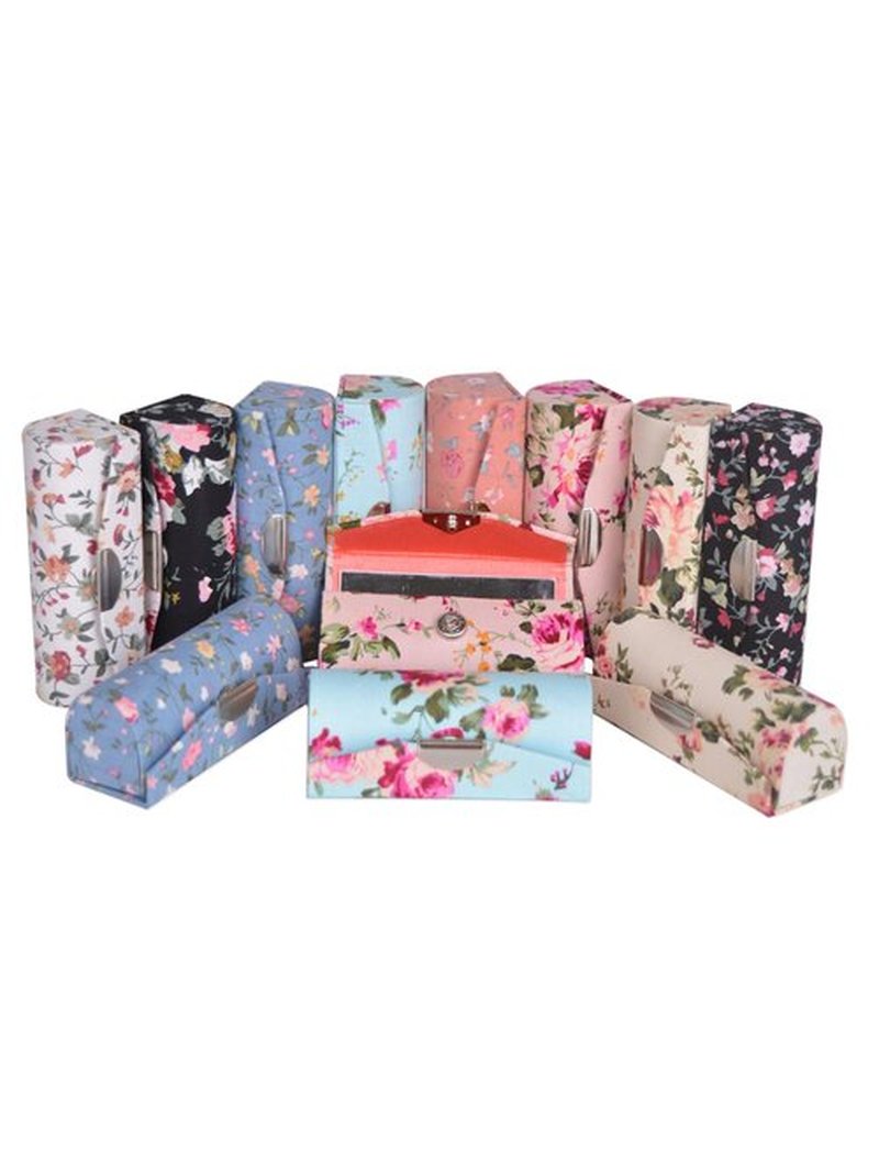 Bleiou 12 Pcs Lipstick Case with Mirror Floral Design Lipstick Holder Flower Printing Lip Stick Box (Pattern A)