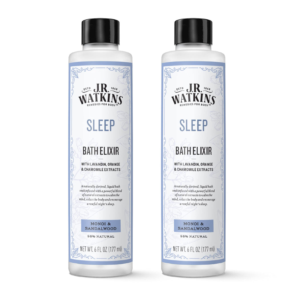 J.R. Watkins Sleep Bath Elixir, Liquid Bath Soak, Monoi & Sandalwood with Natural Extracts, No Salt, No Residue, 6 oz (Pack of 2)