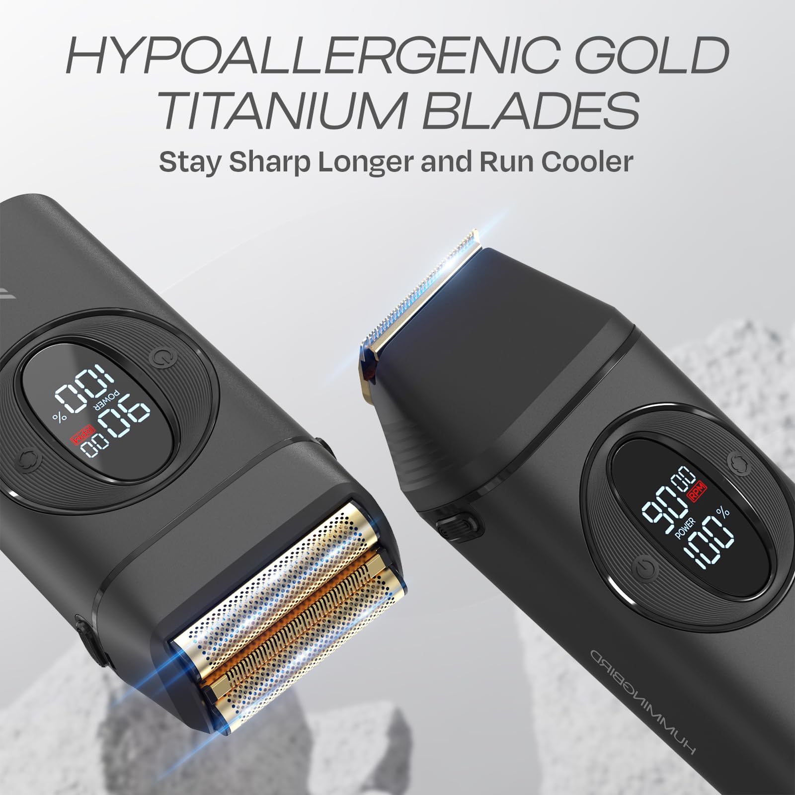 HUMMINGBIRD MK17 DualPro Foil Shaver & Beard Trimmer for Men – Gold Titanium Blades, Turbo Shaving & Torque Control, Metal Body, Digital Battery & RPM Display, Wet/Dry, USB-C & Wireless Charging Dock